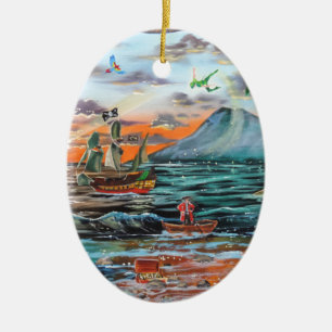 Peter Pan Hook's cove Tinker Bell painting Ceramic Ornament