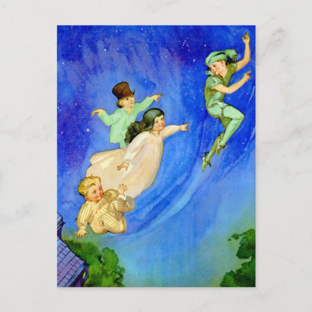 PETER PAN, WENDY, JOHN AND MICHAEL FLY AWAY POSTCARD (Front)