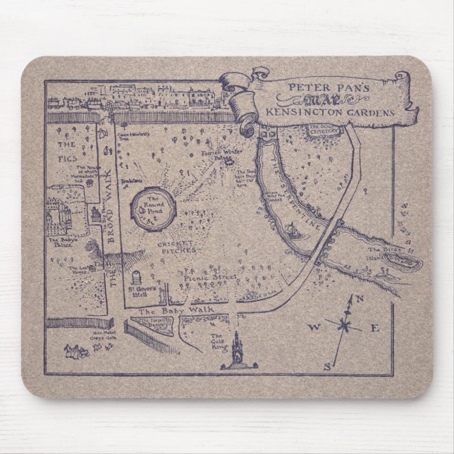 Peter Pan's Map of Kensington Gardens Mouse Pad (Front)