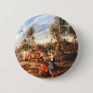 Peter Paul Rubens Milkmaids with Cattle in a Lands 2 Inch Round Button