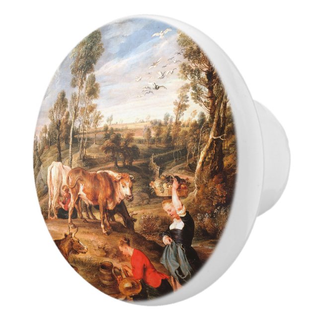 Peter Paul Rubens Milkmaids with Cattle in a Lands Ceramic Knob (Right)