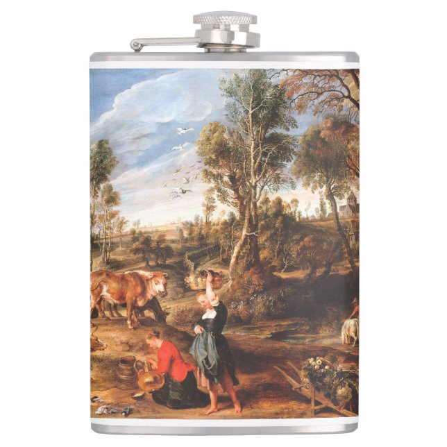 Peter Paul Rubens Milkmaids with Cattle in a Lands Hip Flask (Front)