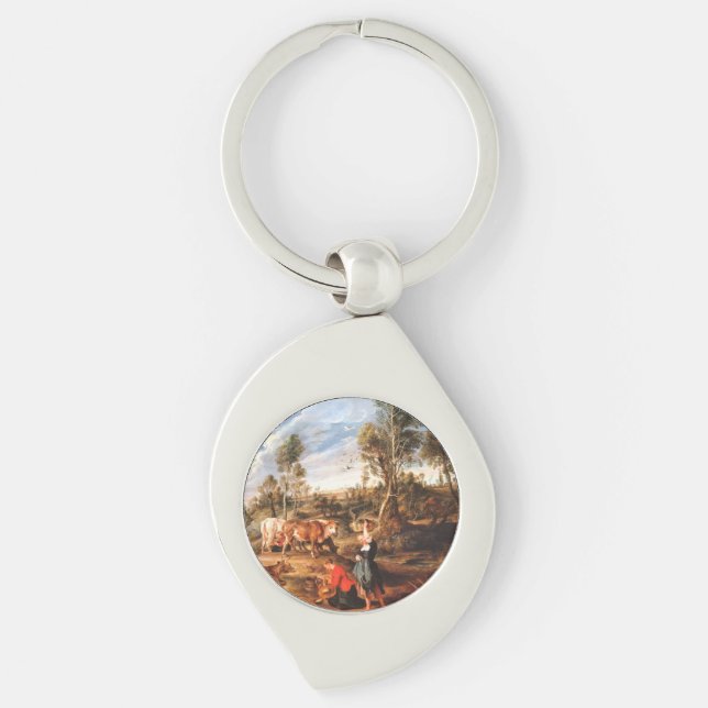 Peter Paul Rubens Milkmaids with Cattle in a Lands Keychain (Front)