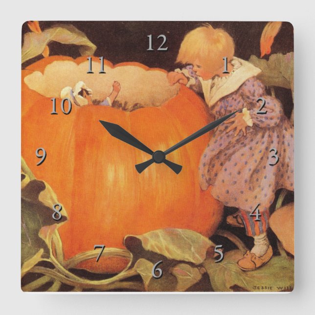 Peter, Peter, Pumpkin-Eater Nursery Rhyme Square Wall Clock (Front)