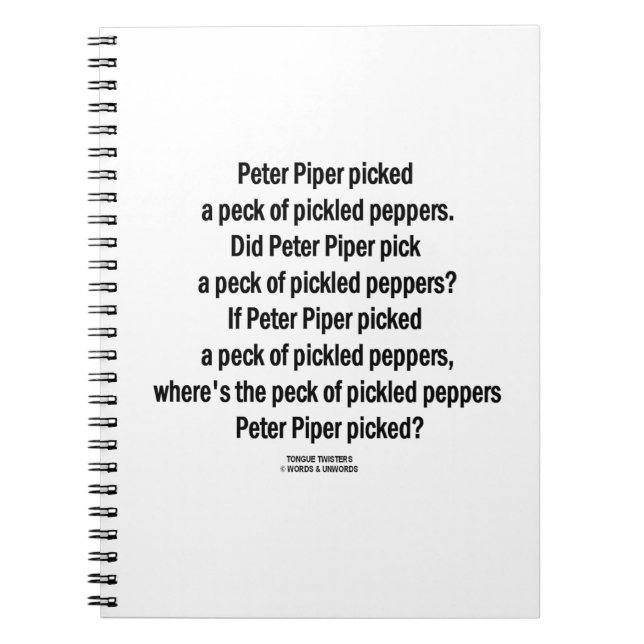 Peter Piper Picked Peck Of Pickled Peppers Notebook (Front)