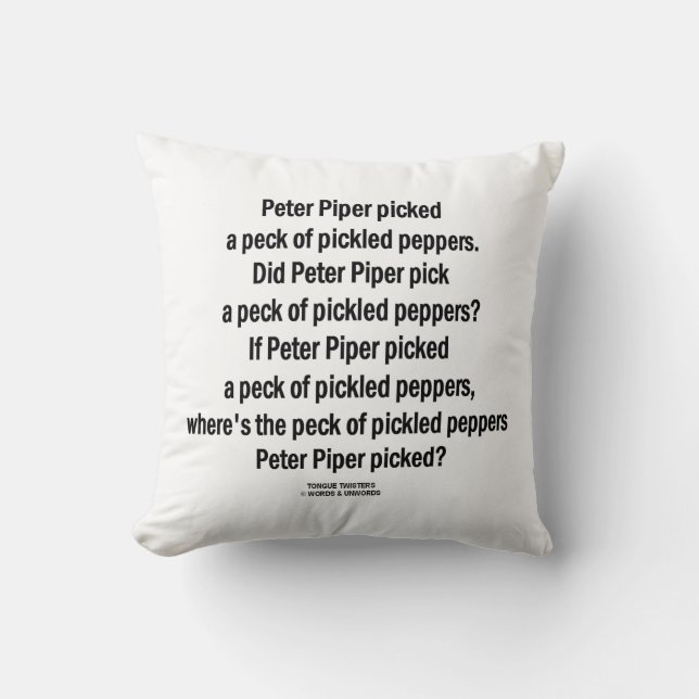 Peter Piper Picked Peck Of Pickled Peppers Throw Pillow (Front)