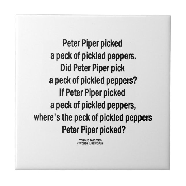Peter Piper Picked Peck Of Pickled Peppers Tile (Front)