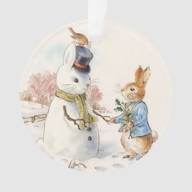 Peter Rabbit and the Snowman by Beatrix Potter Ornament (Front)