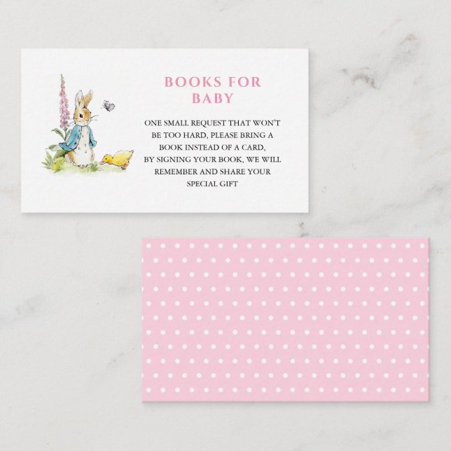 Peter rabbit Baby Girl Shower Book Request Enclosure Card (Front/Back)