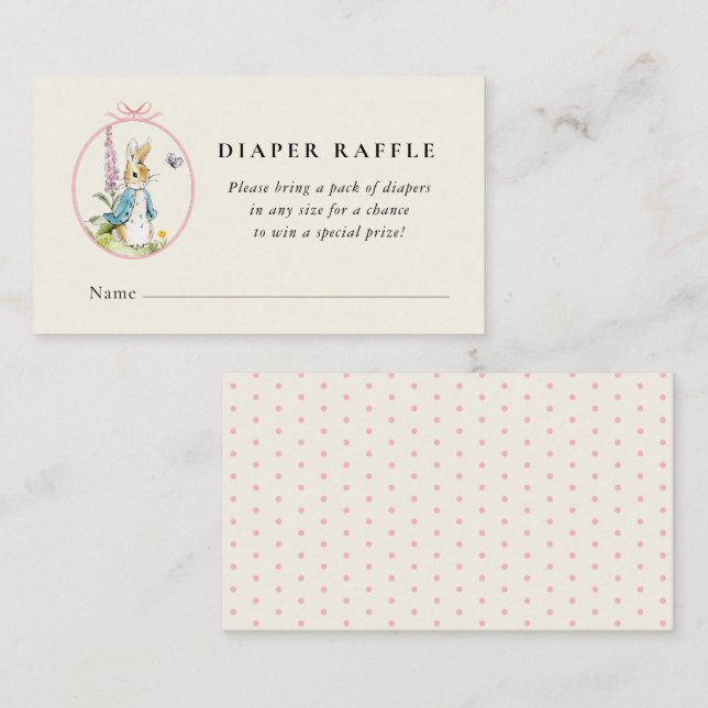Peter Rabbit Baby girl shower Diaper Raffle Enclosure Card (Front/Back)