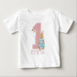 Peter Rabbit | Baby Girl's First Birthday - Name Baby T-Shirt<br><div class="desc">Celebrate your child's first birthday with these sweet Peter Rabbit Birthday shirts. Personalize by adding your child's name.</div>