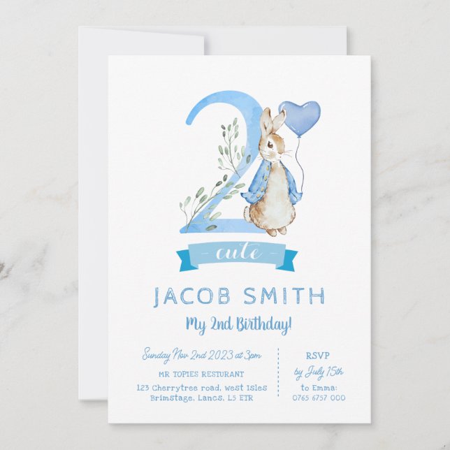 Peter rabbit baby second birthday invitation boys (Front)