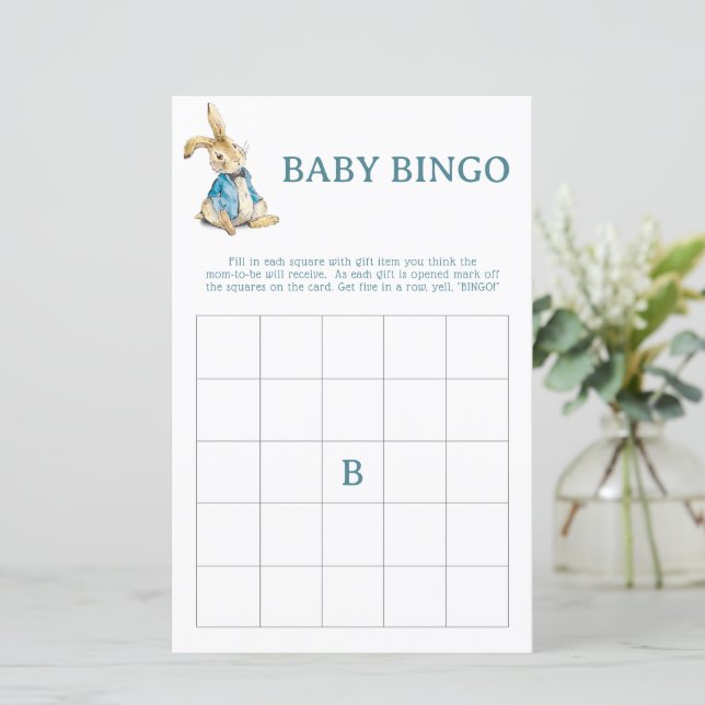 Peter Rabbit Baby Shower Bingo Game Card (Standing Front)