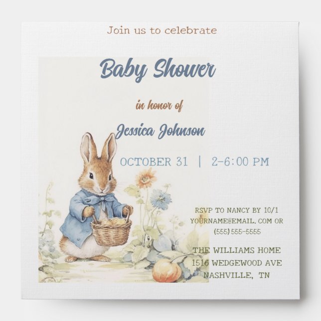 Peter Rabbit Baby Shower Invitation Envelope (Front)