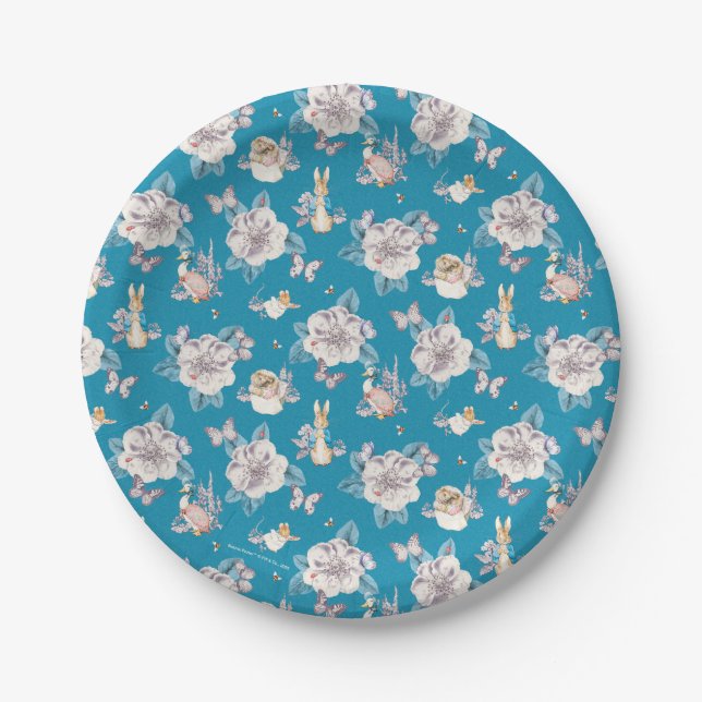 Peter Rabbit | Blue Floral Garden Pattern Paper Plate (Front)