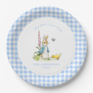 Peter Rabbit Blue Gingham border Easter brunch Paper Plate