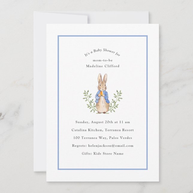 Peter Rabbit Blue Vintage Baby Shower Invitation (Front)