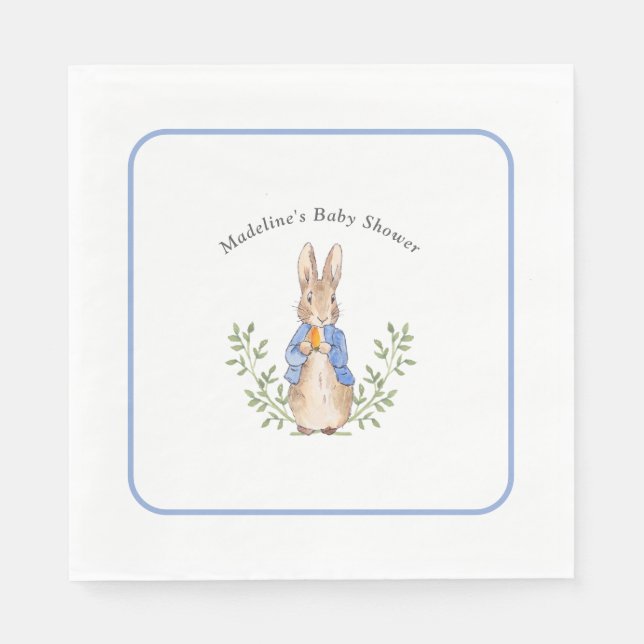 Peter Rabbit Blue Vintage Baby Shower Napkin (Front)
