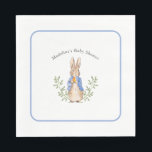 Peter Rabbit Blue Vintage Baby Shower Napkin<br><div class="desc">Classic Peter Rabbit illustration; background colour and blue border are both editable,  along with all of the text</div>