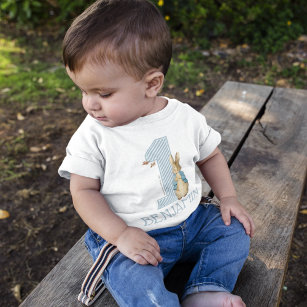 Peter Rabbit   Boy First Birthday with Name Baby T-Shirt