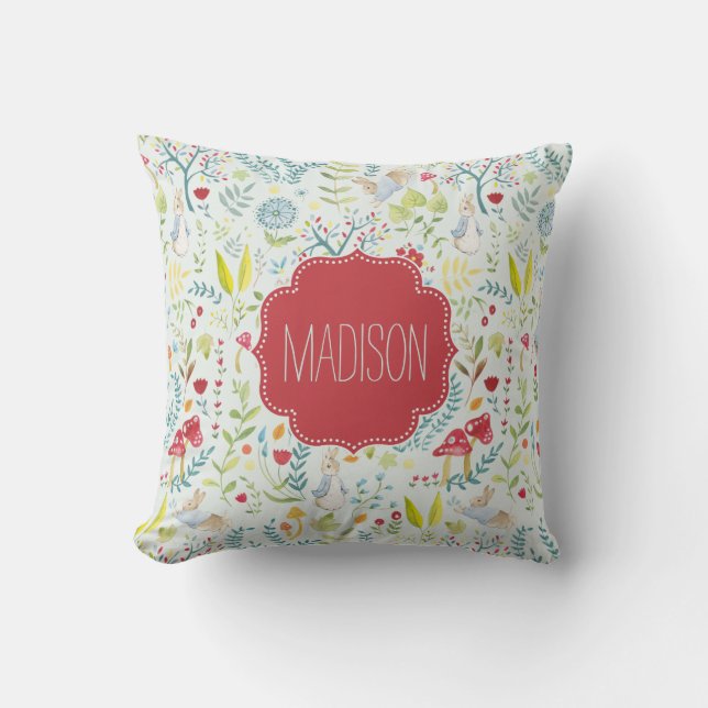 Peter Rabbit | Enchanted Watercolor Pattern Throw Pillow (Front)