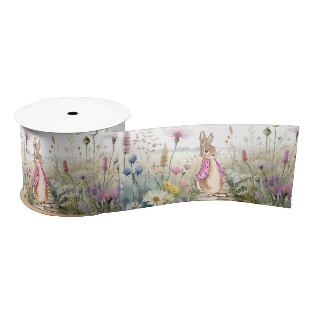 Peter rabbit Flopsy in wildflower garden Satin Ribbon (Spool)