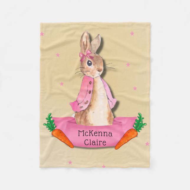 Peter Rabbit Flopsy Pink Girl Custom Fleece Blanket (Front)