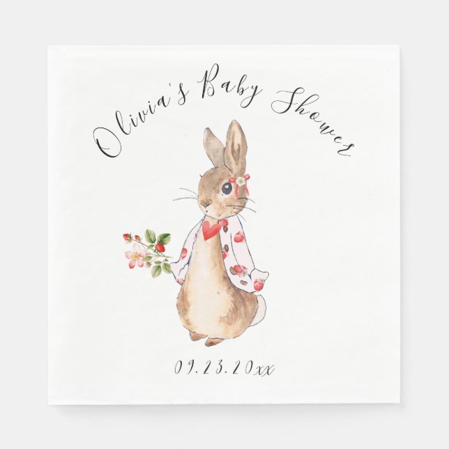 Peter Rabbit Floral Heart Watercolor Baby Shower Napkin (Front)