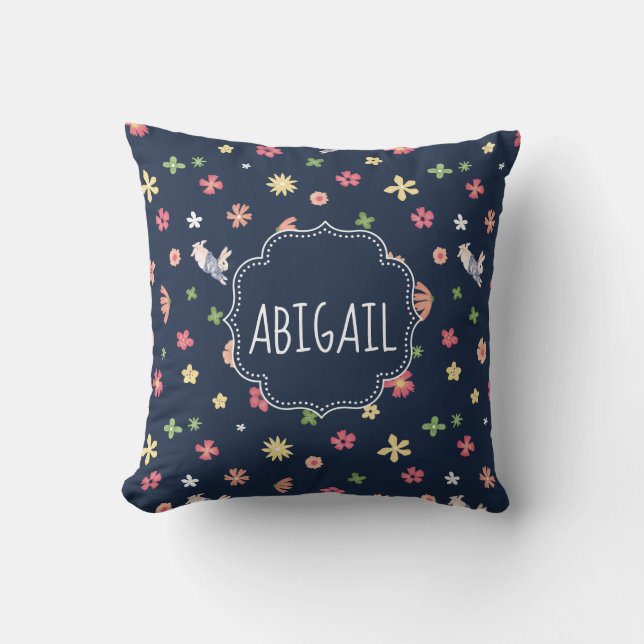 Peter Rabbit | Floral Navy Pattern Throw Pillow (Front)