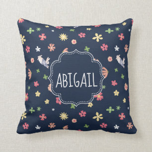 Peter Rabbit   Floral Navy Pattern Throw Pillow