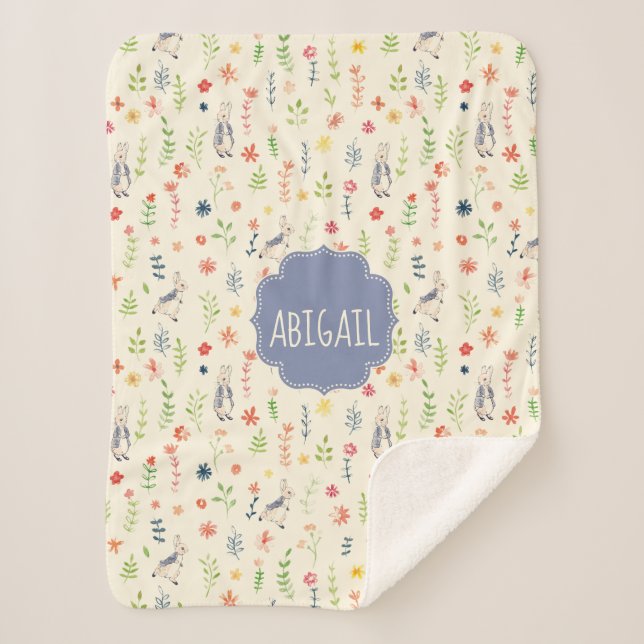 Peter Rabbit | Floral Watercolor Pattern Sherpa Blanket (Front)