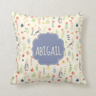 Peter Rabbit   Floral Watercolor Pattern Throw Pillow
