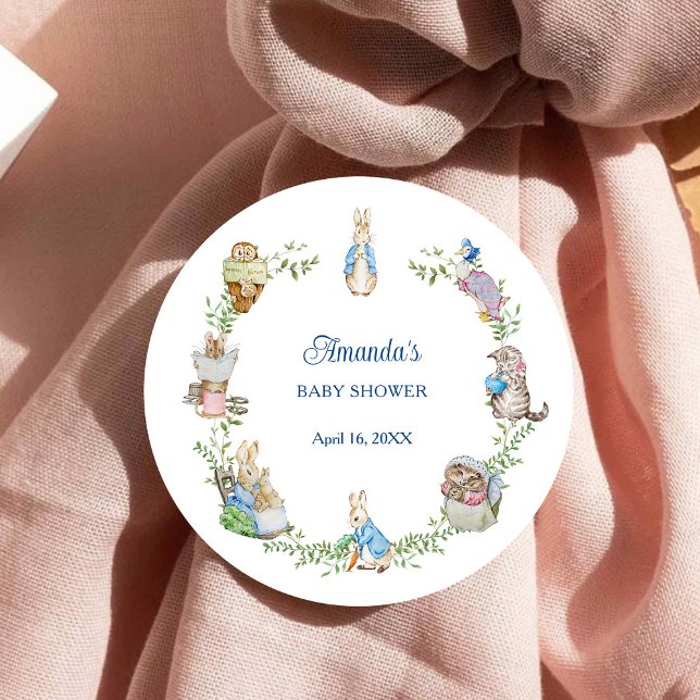 Peter Rabbit Friends Baby Shower Classic Round Sticker (Creator Uploaded)