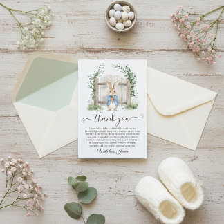 Peter Rabbit Garden Gate Greenery Baby Shower  Thank You Card