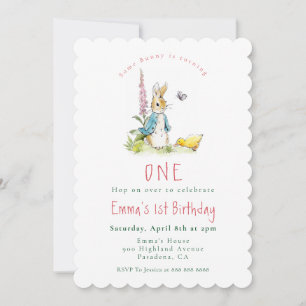 Peter Rabbit girl 1st birthday invitation