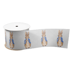Peter Rabbit Gray Linen background  Satin Ribbon
