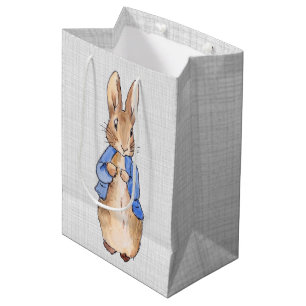 Peter Rabbit Grey Linen Background Medium Gift Bag