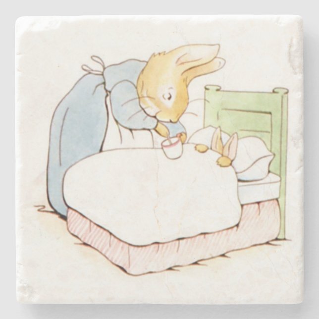 Peter Rabbit in Bed (Being Fed by his Mother) Stone Coaster (Front)