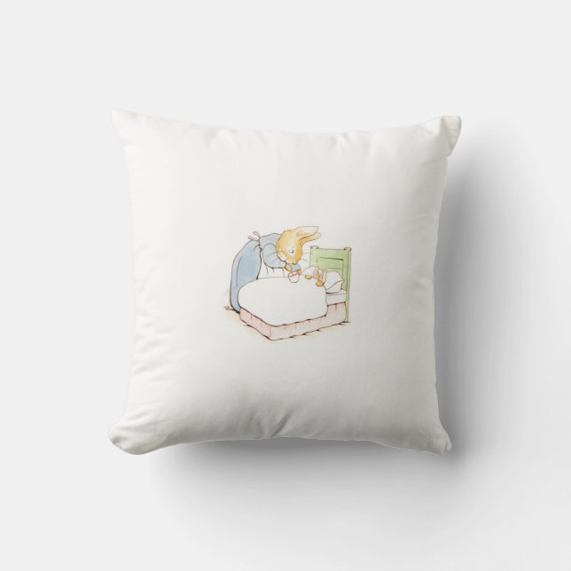 Peter Rabbit in Bed (Being Fed by his Mother) Throw Pillow (Front)