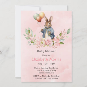 Peter Rabbit Laurel Wreath Girl Baby Shower  Invitation