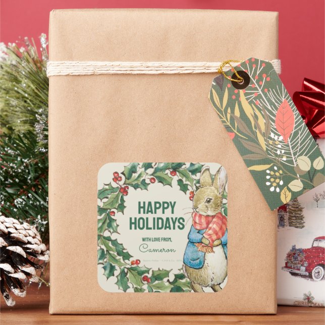 Peter Rabbit | Merry Christmas From Square Sticker (Holiday)