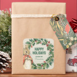 Peter Rabbit | Merry Christmas From Square Sticker<br><div class="desc">Check out this super cute Peter Rabbit Happy Birthday sticker. Place it on any child's Christmas gift and personalize with your name.</div>