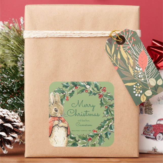 Peter Rabbit | Merry Christmas From Square Sticker (Holiday)