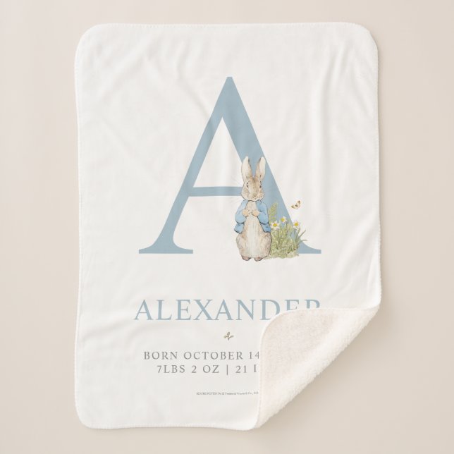 Peter Rabbit | Personalized Letter A Sherpa Blanket (Front)