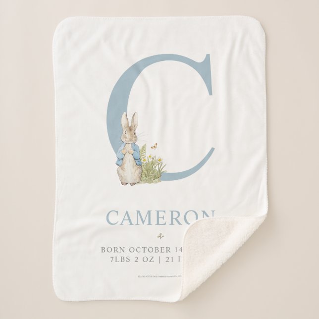 Peter Rabbit | Personalized Letter C Sherpa Blanket (Front)