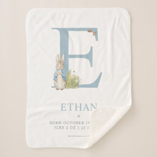 Peter Rabbit   Personalized Letter E Sherpa Blanket