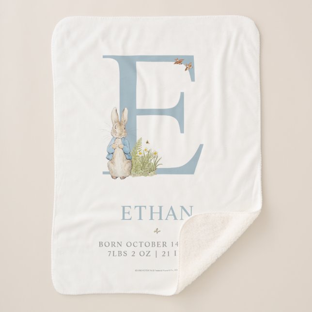 Peter Rabbit | Personalized Letter E Sherpa Blanket (Front)