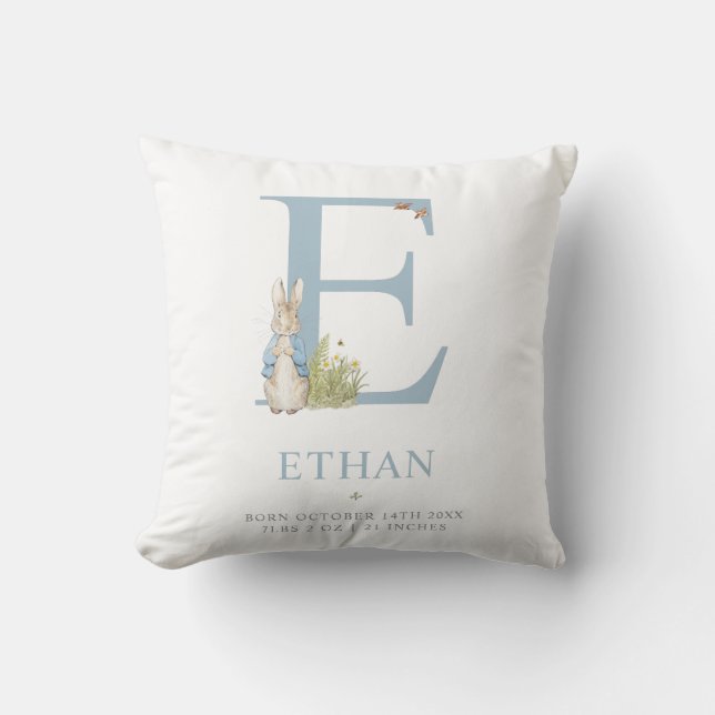 Peter Rabbit | Personalized Letter E Throw Pillow (Front)
