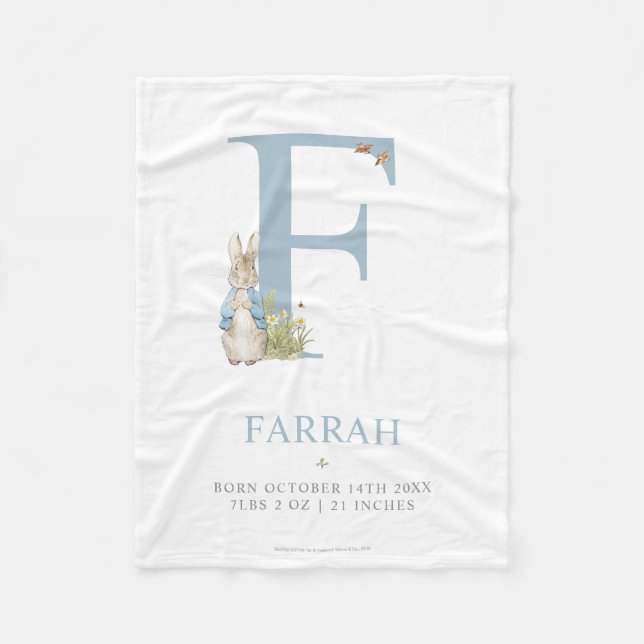 Peter Rabbit | Personalized Letter F Fleece Blanket (Front)