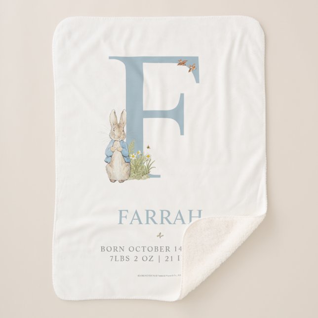 Peter Rabbit | Personalized Letter F Sherpa Blanket (Front)